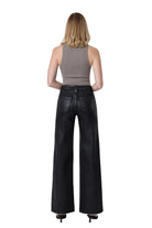 Vervet Women's High Rise Patch Pocket Black Coated Wide Leg Jeans