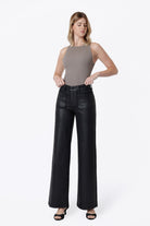 Vervet Women's High Rise Patch Pocket Black Coated Wide Leg Jeans