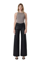 Vervet Women's High Rise Patch Pocket Black Coated Wide Leg Jeans