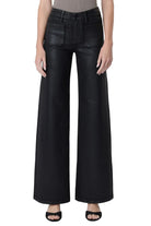Vervet Women's High Rise Patch Pocket Black Coated Wide Leg Jeans