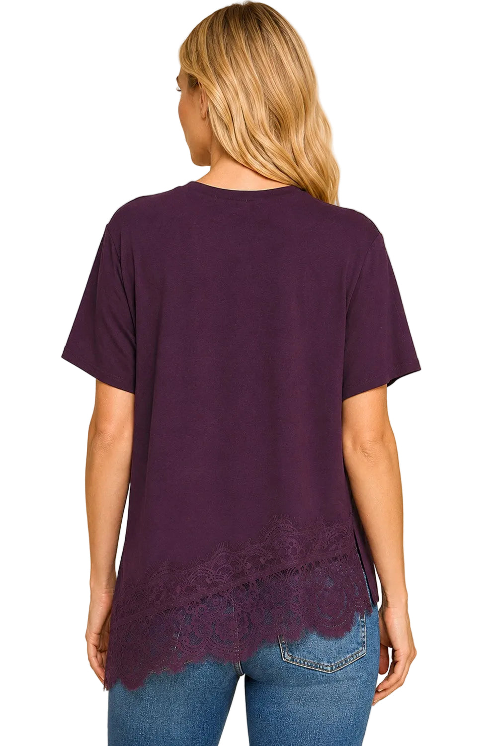 Les Amis Women's Asymmetrical Lace Trim Top 