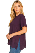 Les Amis Women's Asymmetrical Lace Trim Top 