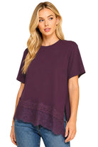 Les Amis Women's Asymmetrical Lace Trim Top 