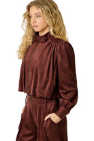 Mystree Women's Burgundy Suede Gathered Blouson Jacket 