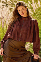 Mystree Women's Burgundy Suede Gathered Blouson Jacket 