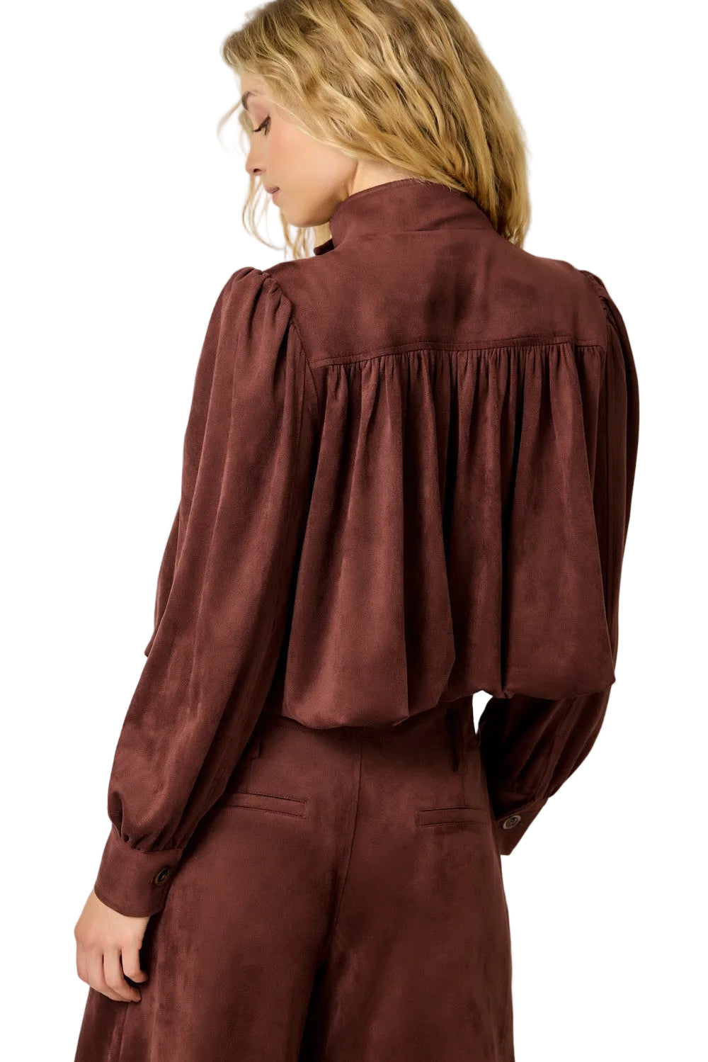 Mystree Women's Burgundy Suede Gathered Blouson Jacket 