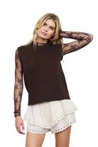 Blu Pepper Women's Brown Raw Mock Neck Dolman Sleeve Sweater Knit Top 