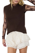 Blu Pepper Women's Brown Raw Mock Neck Dolman Sleeve Sweater Knit Top 