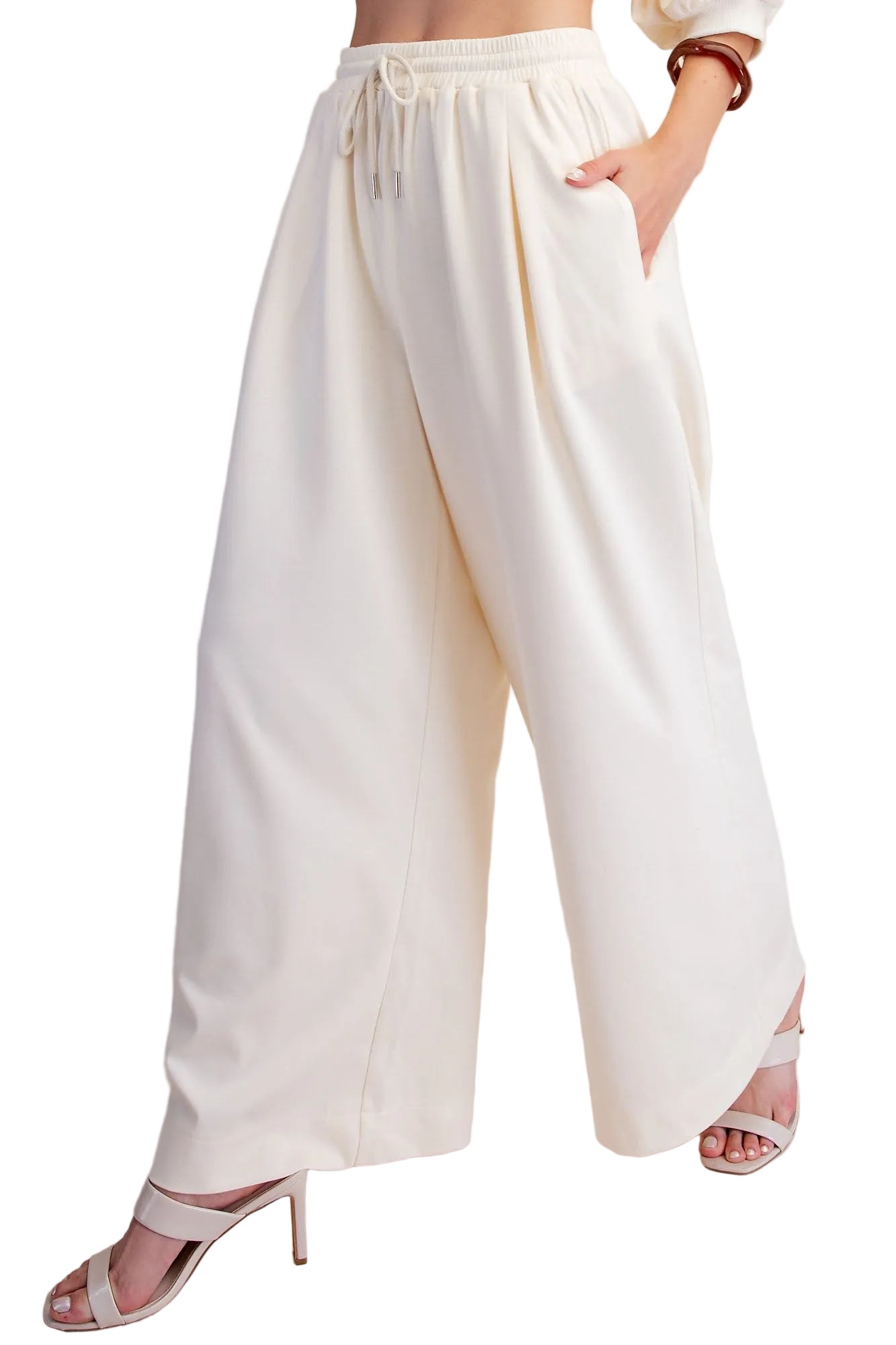 Glam Women's Ivory Wide Leg Lounge Pants