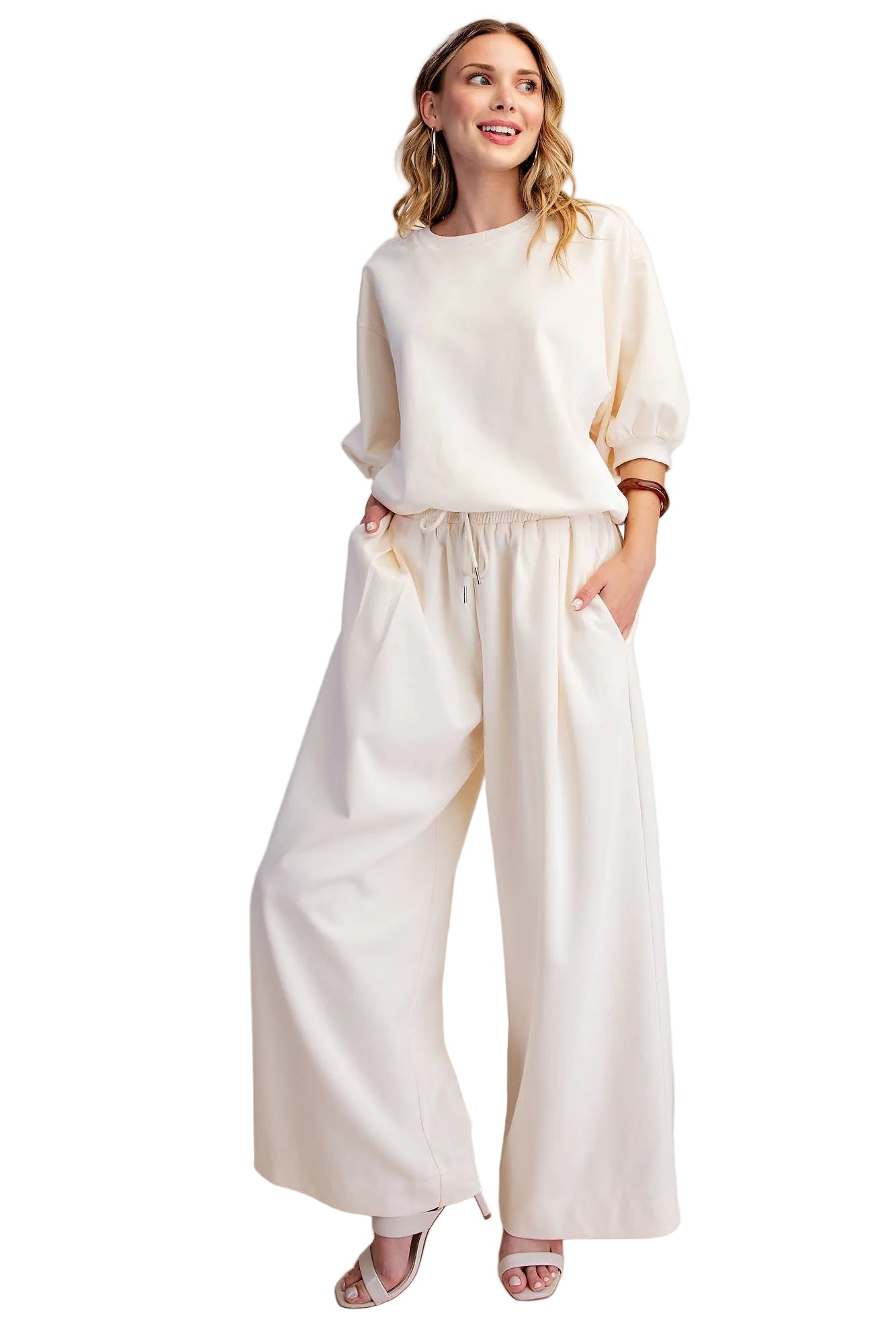 Glam Women's Ivory Wide Leg Lounge Pants
