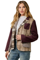 Mystree Women's Latte Plaid Mixed Sport Coat