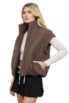 Blu Pepper Women's Chocolate Brown Sculpted Panel Quilted Mock Neck Puffer Vest 