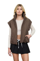 Blu Pepper Women's Chocolate Brown Sculpted Panel Quilted Mock Neck Puffer Vest 