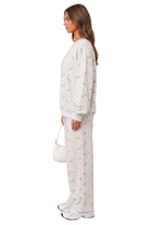 Very J Women's Gray Dachshund Print Sweatshirt and Wide Leg Pants Set 
