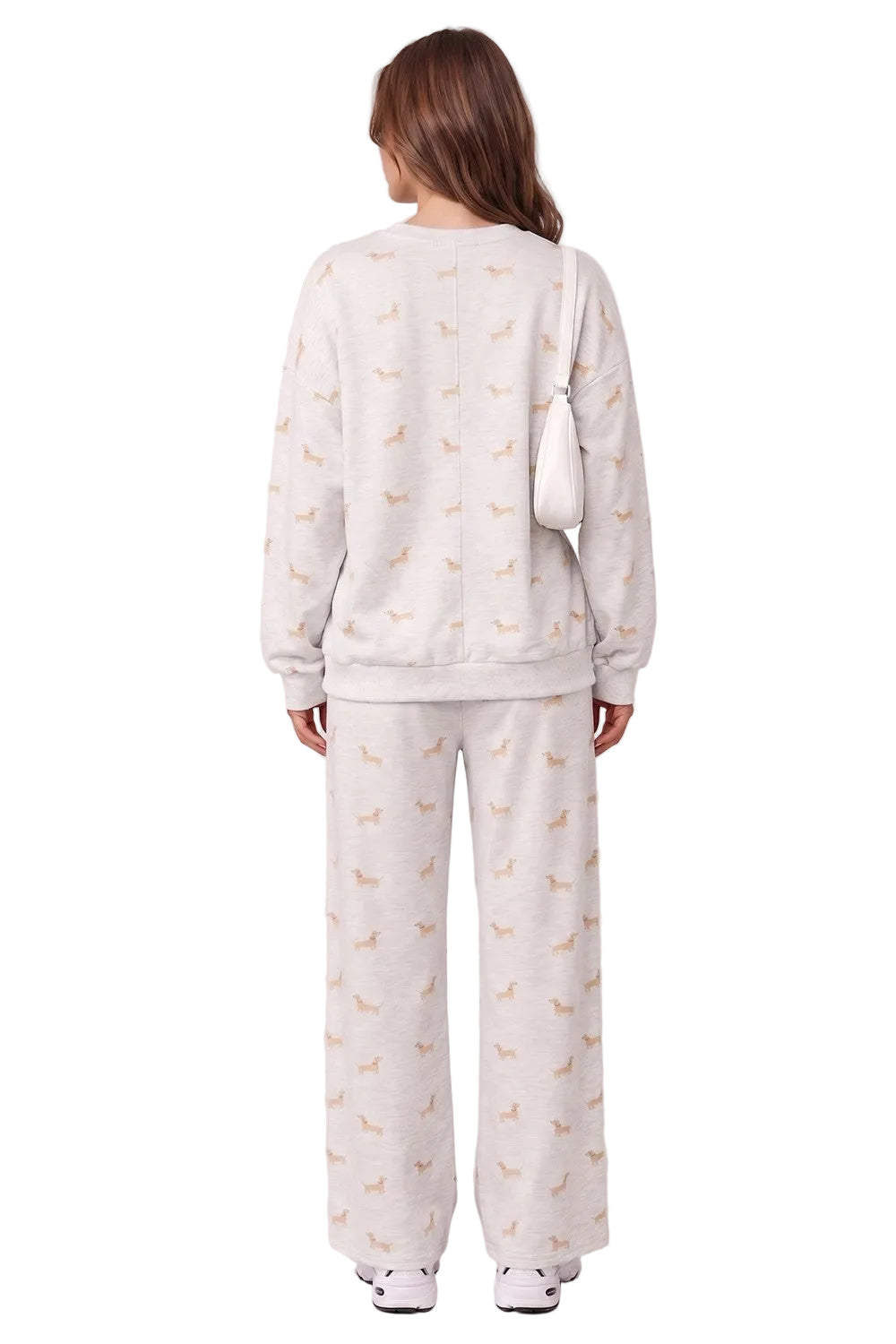 Very J Women's Gray Dachshund Print Sweatshirt and Wide Leg Pants Set 