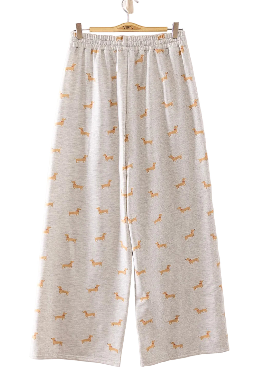 Very J Women's Gray Dachshund Print Sweatshirt and Wide Leg Pants Set 