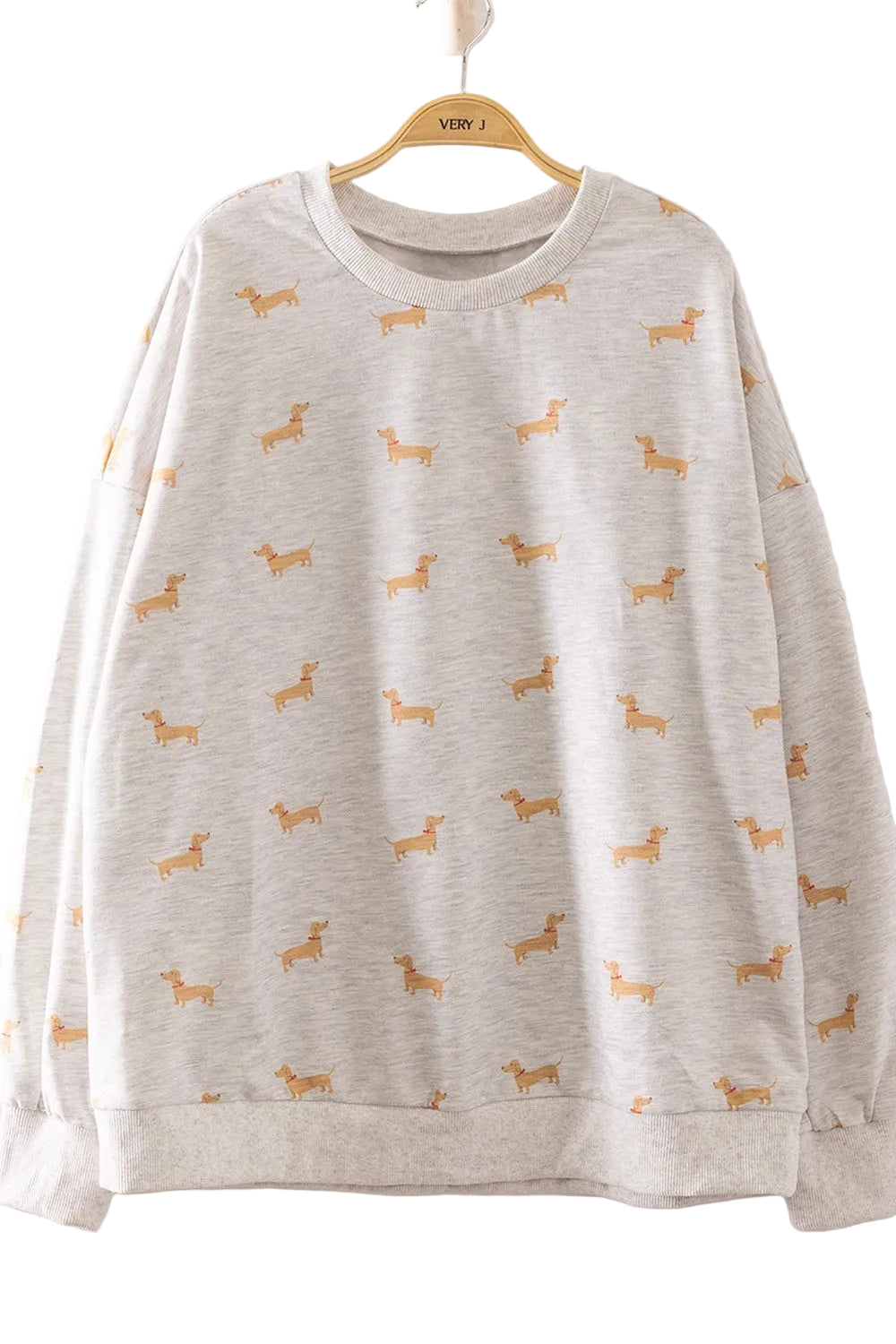 Very J Women's Gray Dachshund Print Sweatshirt and Wide Leg Pants Set 