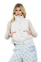 Blu Pepper Ivory Wave Quilted Snap-front Stand Collar Vest