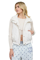 Blu Pepper Ivory Wave Quilted Snap-front Stand Collar Vest