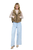 Blu Pepper Women's Mocha Wave Quilted Snap-Front Stand Collar Vest 