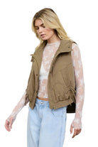 Blu Pepper Women's Mocha Wave Quilted Snap-Front Stand Collar Vest 