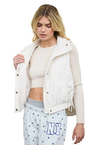 Blu Pepper Ivory Wave Quilted Snap-front Stand Collar Vest