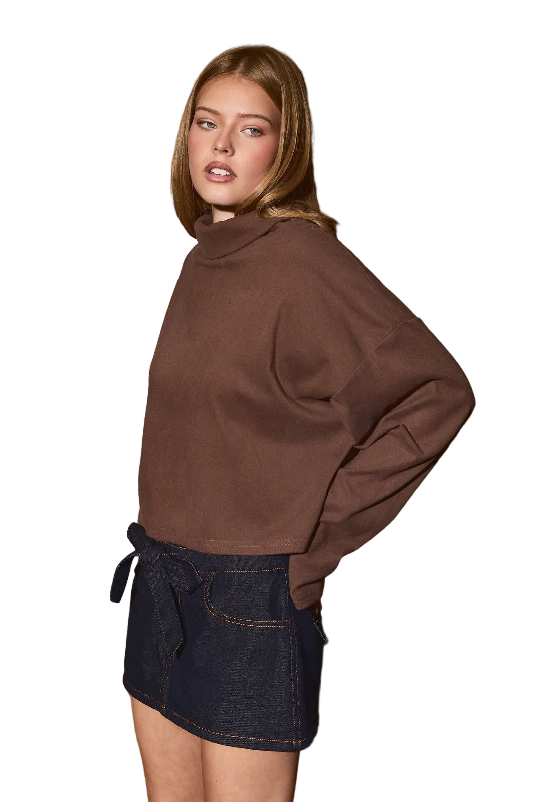 Le Lis Women's Mock Neck Boxy Pullover Knit Top 
