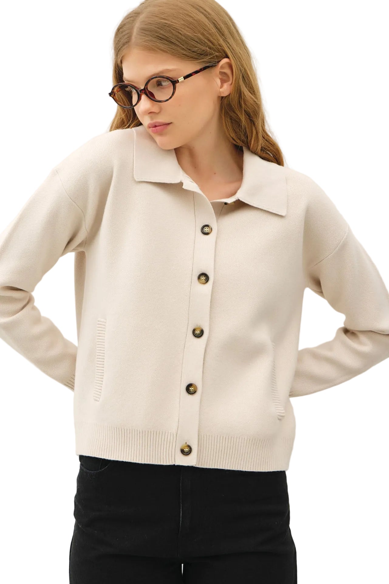 Be Cool Women's Natural Archive Polo Knit Cardigan