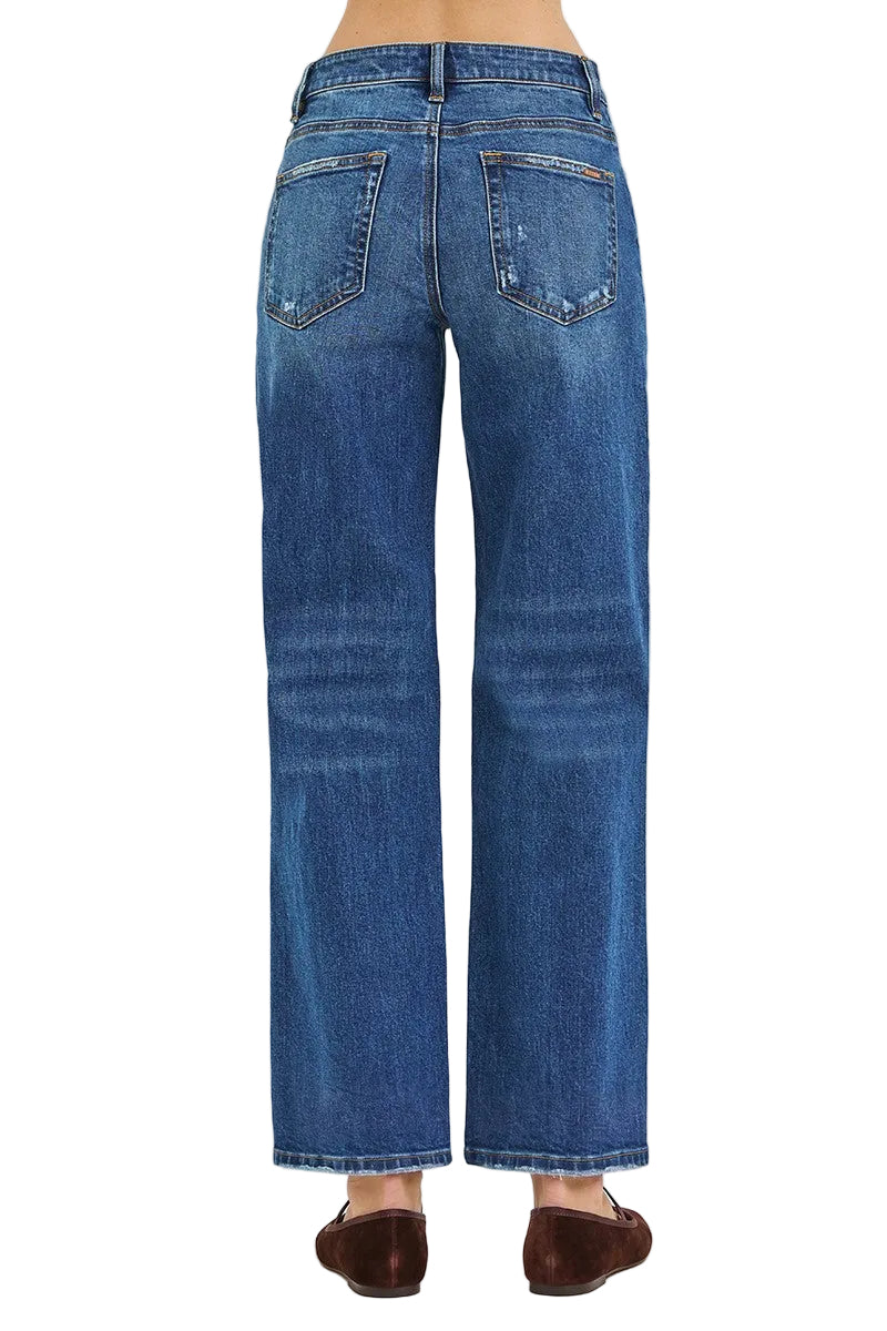 Risen Women's Dark Wash High Rise Straight Jeans
