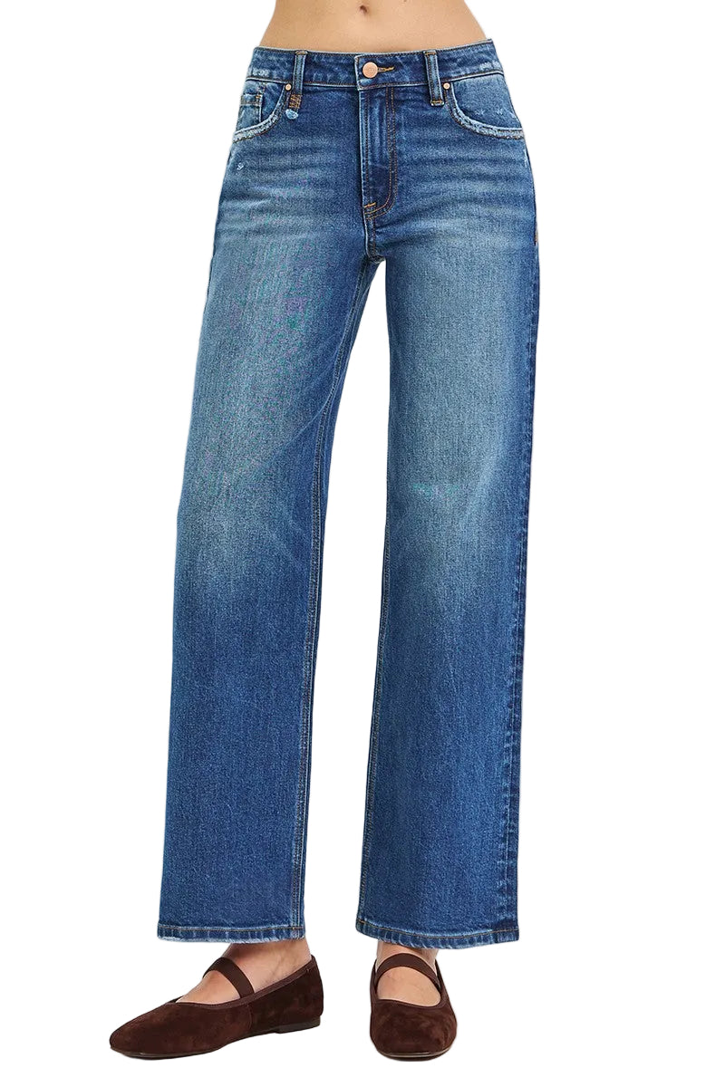 Risen Women's Dark Wash High Rise Straight Jeans