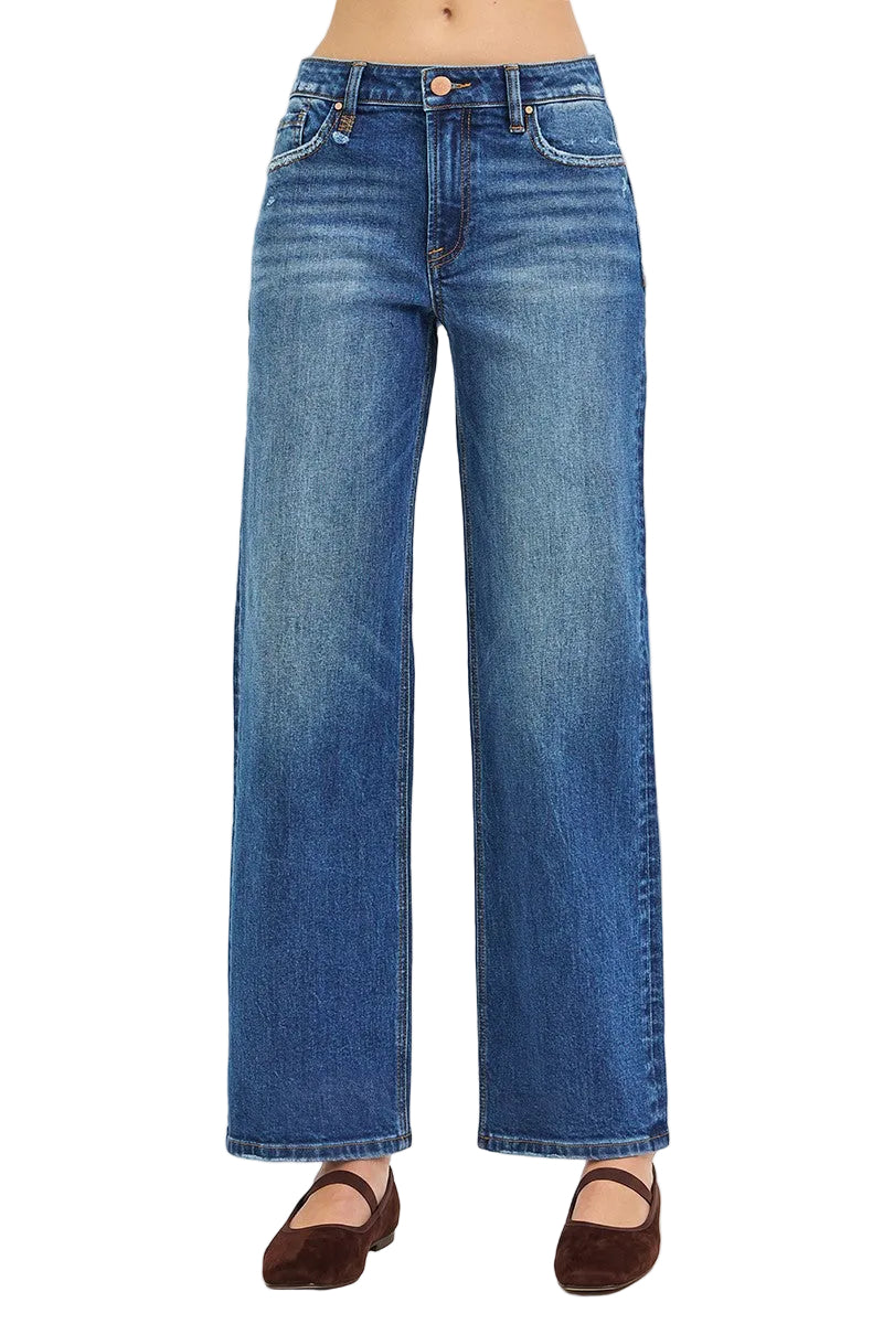Risen Women's Dark Wash High Rise Straight Jeans