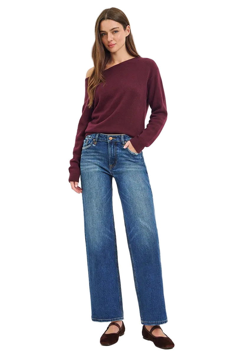 Risen Women's Dark Wash High Rise Straight Jeans