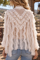 Bona Brand Women's Off White Boho Lace Ruffle High Neck Cape Blouse Top 