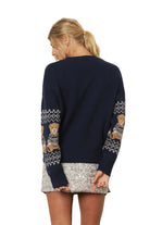 Blu Pepper Women's Navy Holiday Bear Motif Crew Neck Knit Sweater 