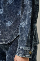 Mystree Women's Deep Blue Printed Knit Denim Shacket 