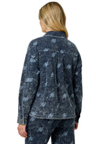 Mystree Women's Deep Blue Printed Knit Denim Shacket 