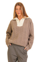 Women's Mocha/Ivory Aspen Lodge Cable Knit Sweater 