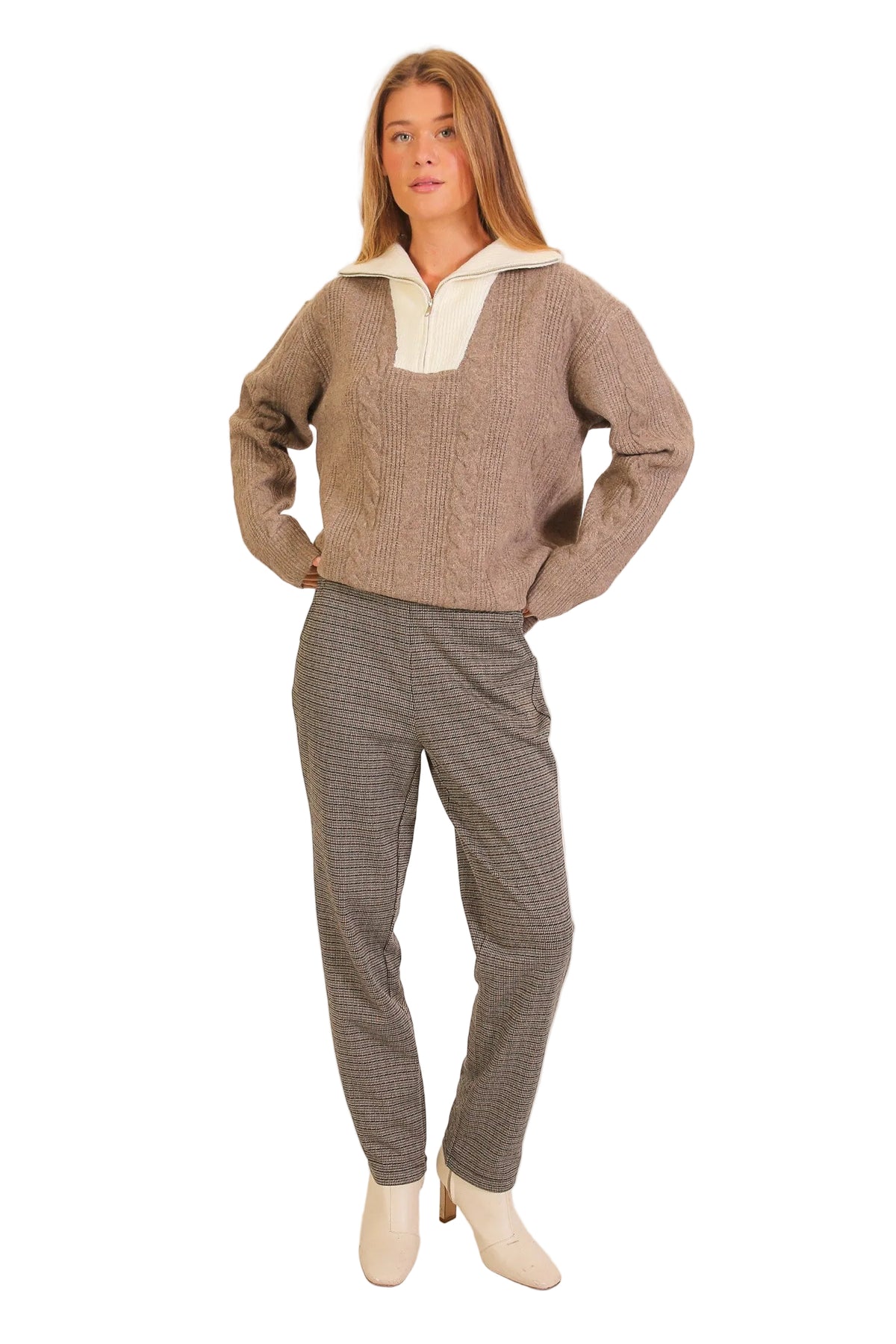 Women's Mocha/Ivory Aspen Lodge Cable Knit Sweater 