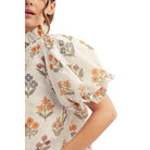 Women's Honey Mustard Ruffle Detail Floral Print Eyelet Top G15471