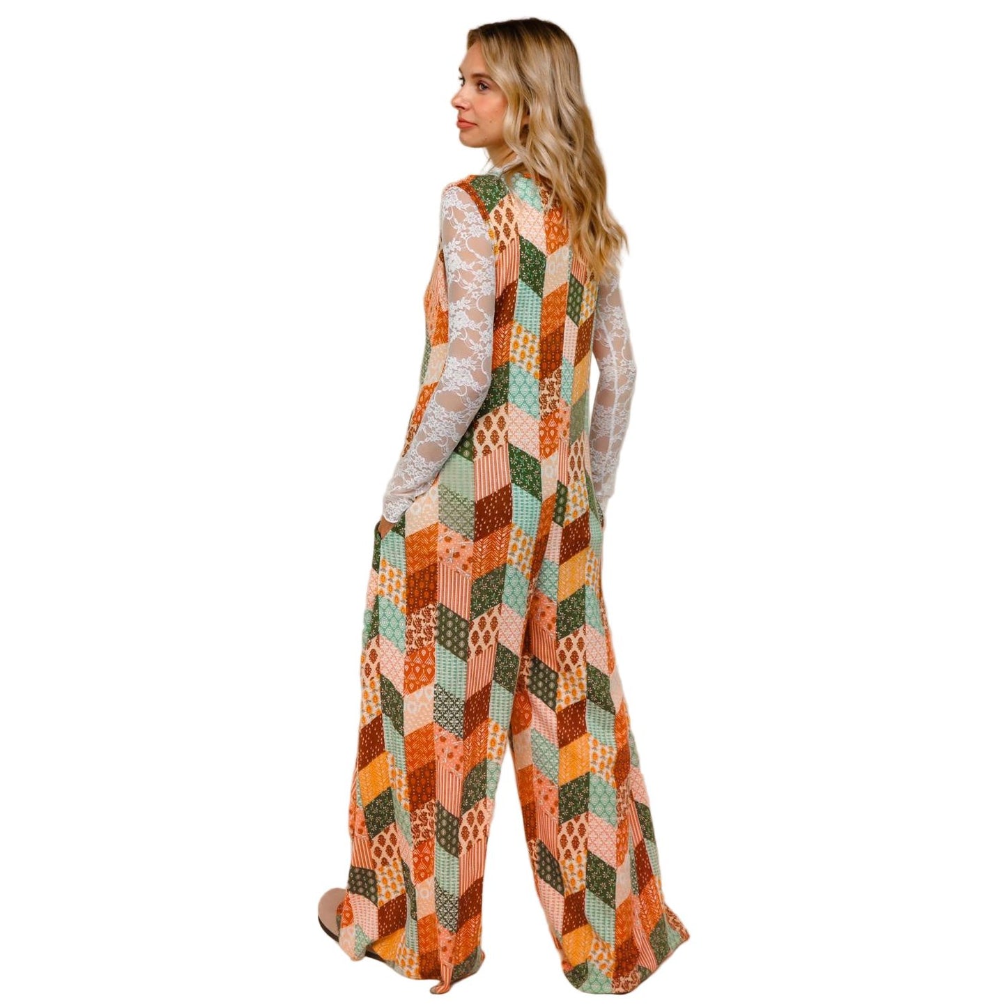 Women's Button Down Loose Jumpsuit W/ Side Pockets HR7222B