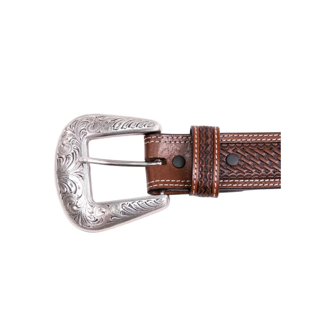 Men's Cowboy Chrome Belt with Double Stitched Border and Window Inlay 2775