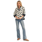 Women's White and Black Contrast Detail Side Slit Polka Dot Top H50220-4