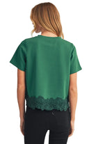 Jodifl Women's Lace Patch Hem Detail Solid Top 