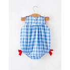 Girl's Infant 4th of July Plaid Romper with Bow Embroidery and Petal Collar RPG60510