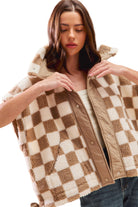 Women's Oversized Sherpa Fleece Checker Vest Jacket ST2049F