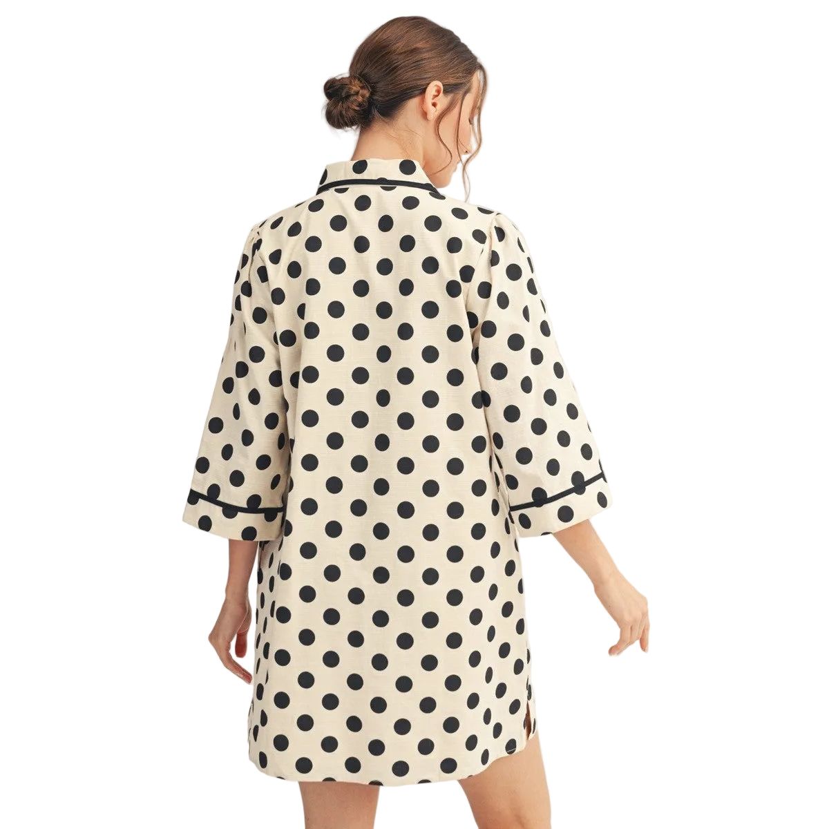 Women's Jodifl Black and White Polka Dot Woven Dress H13003-BLK