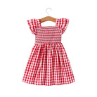 Girl's Red Summer Plaid Smocked Ruffle Dress