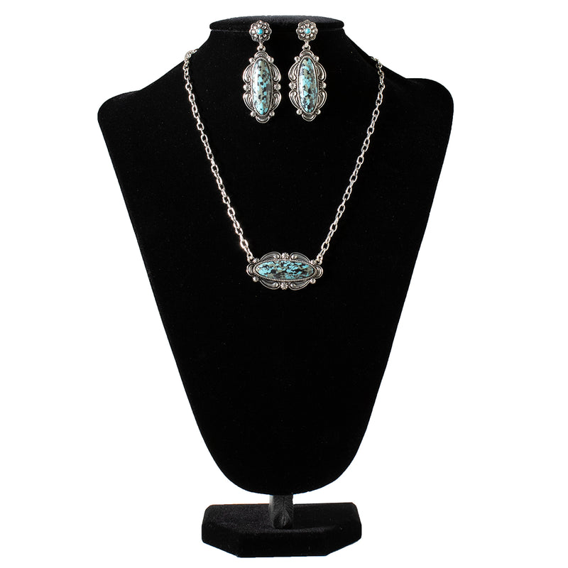 Women's Blazin Roxx Silver Chain with Oblong Marble Pendant And Earrings 3056088