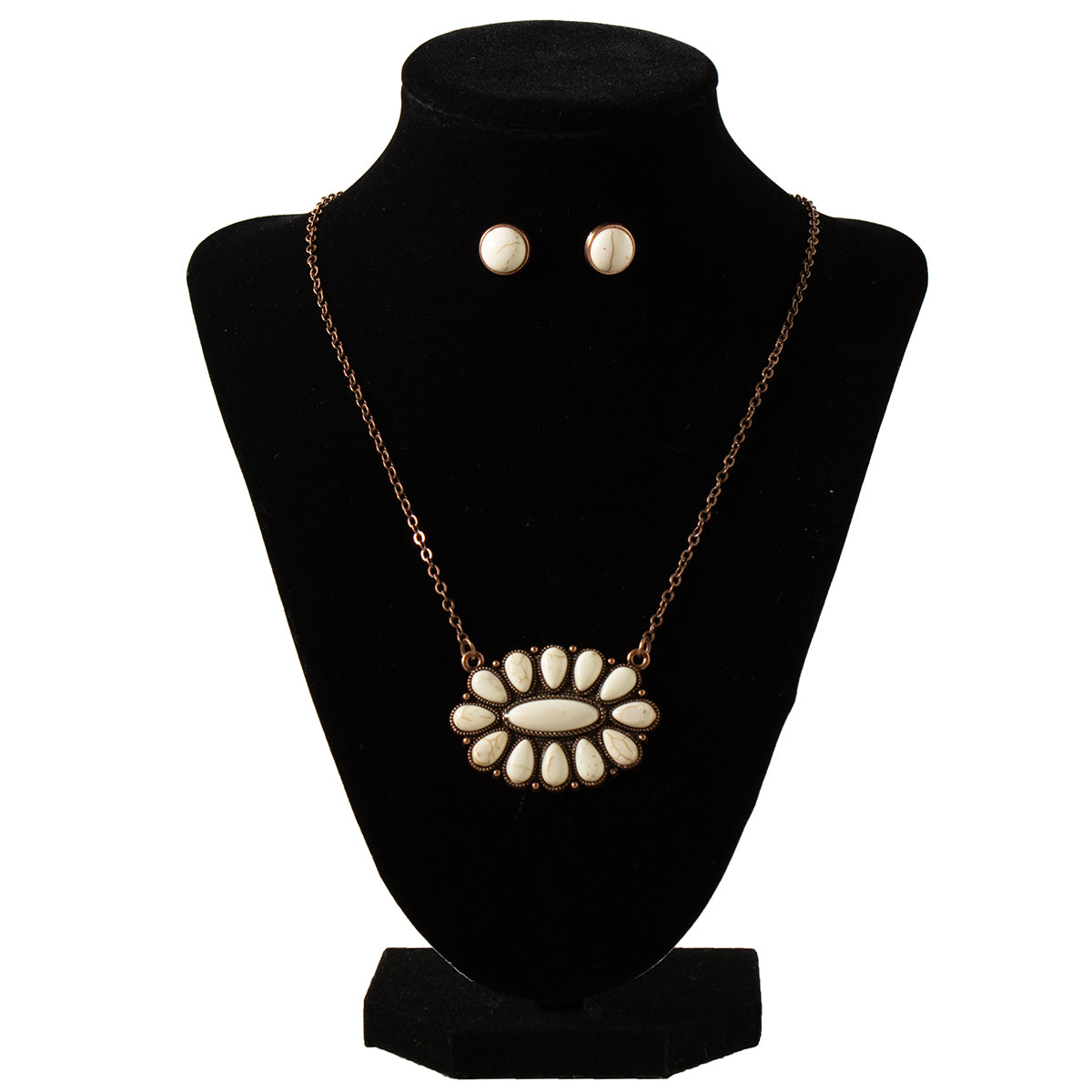 Women's Blazin Roxx White Antique Oval Earring and Necklace Set 3058105