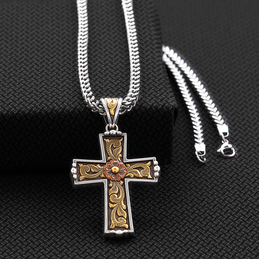 Men's Twister Antique Cross Necklace 